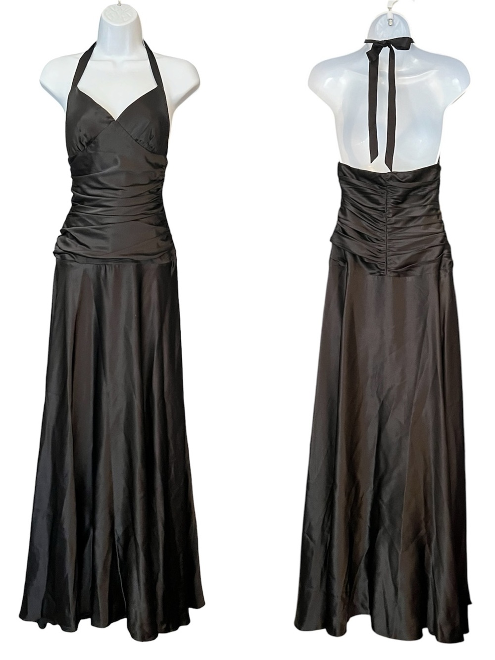 Vintage Betsey Johnson New York Silk Goth Vamp Ruched Halter Formal Maxi Dress